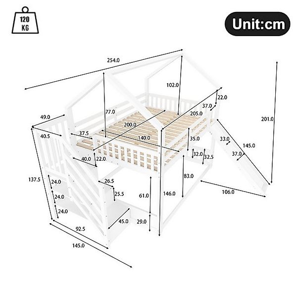 Flieks Etagenbett, Kinderbett mit Treppe & Rutsche & oberem Lattenrost 140x günstig online kaufen