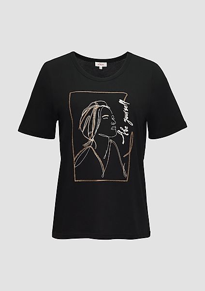 s.Oliver Kurzarmshirt T-Shirt mit Stickerei-Artwork Stickerei günstig online kaufen