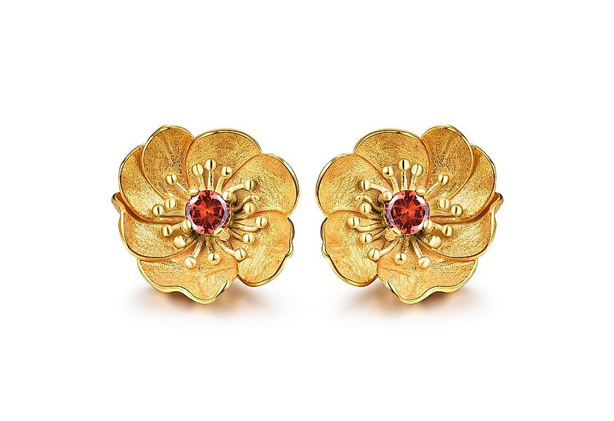 Runde Perlé Paar Ohrstecker blühende Anemone mit Granat, handgefertigte Ohr günstig online kaufen