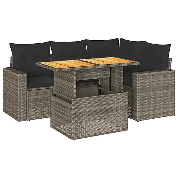 vidaXL 5-Tlg Garten-Sofagarnitur mit Kissen Grau Poly Rattan 3327035 günstig online kaufen