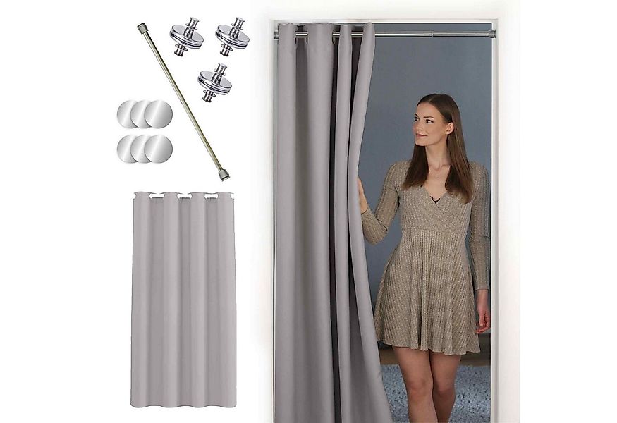 tinycurtains Türvorhang mit Stange silber 55-90 cm ohne Bohren, Thermo Vorh günstig online kaufen
