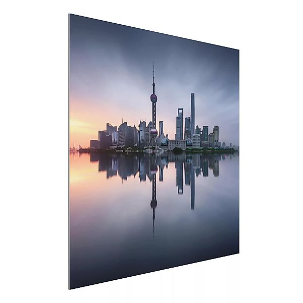 Alu-Dibond Bild Architekur & Skyline - Quadrat Shanghai Skyline Morgenstimm günstig online kaufen