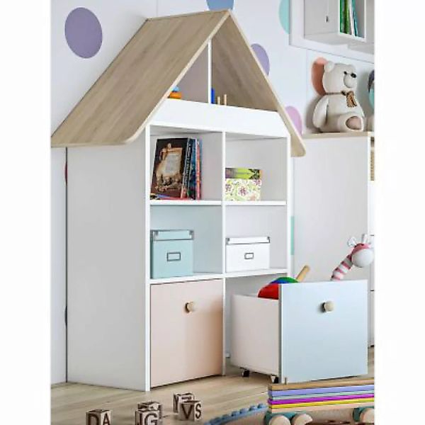 Lomadox Kinderzimmer Schrank Haus mit Rollschubkästen ELVA-131 in weiß mit günstig online kaufen