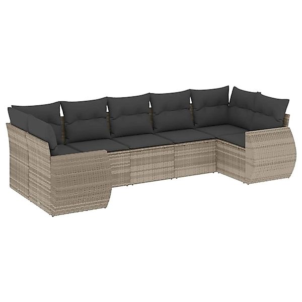 vidaXL 7-Tlg Garten-Sofagarnitur mit Kissen Hellgrau Poly Rattan 3254129 günstig online kaufen