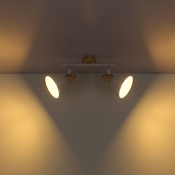 Deckenlampe Wiho aus Metall, weiß/holzoptik, 2-fl. günstig online kaufen