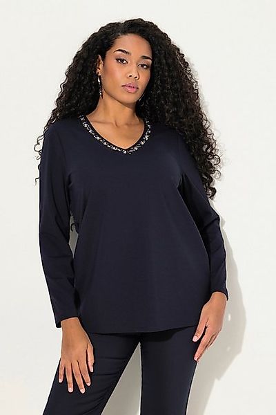 Ulla Popken Longsleeve Shirt Ziersteine Classic V-Ausschnitt Langarm günstig online kaufen