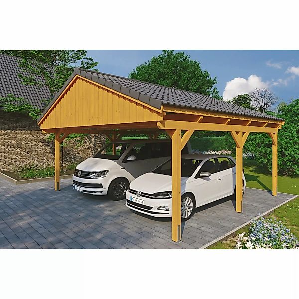 Skan Holz Carport Fichtelberg 618 cm x 566 cm Dachlattung Eiche Hell günstig online kaufen