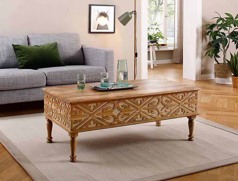 OTTO home Couchtisch "Spring" aus massivem Mangoholz mit detailreichen Schn günstig online kaufen