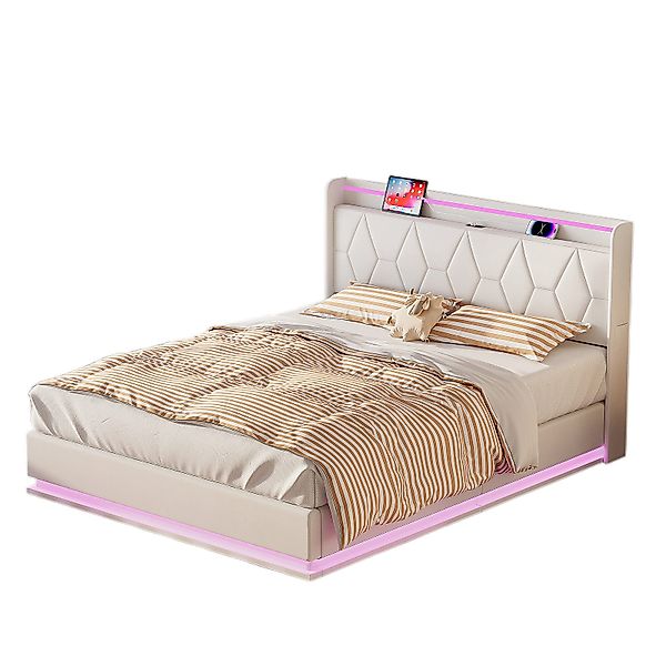 FUROKOY Stauraumbett Polsterbett Doppelbett mit LED-Beleuchtung günstig online kaufen