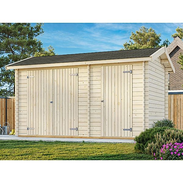 Palmako Jari Holz-Gartenhaus Natur Satteldach Unbehandelt 410 cm x 240 cm günstig online kaufen