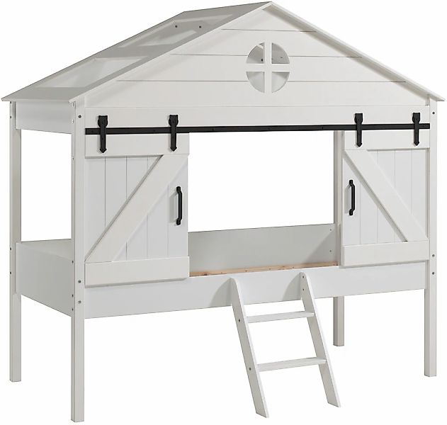 Faizee Möbel Hochbett BARNIE, halbhohes Scheunenbett Liegefläche 90 x 200 c günstig online kaufen