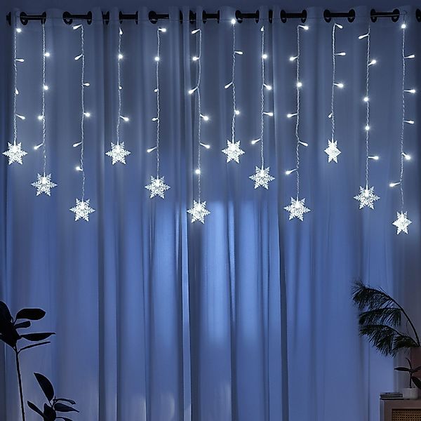 Jibenhome LED-Lichterkette Schneeflocke Lichtervorhang 8 Modi, günstig online kaufen