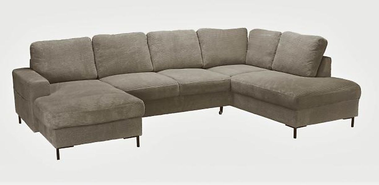 Wohnlandschaft inkl. Bettfunktion, Bettkasten und 6 Rückenkissen Beige günstig online kaufen