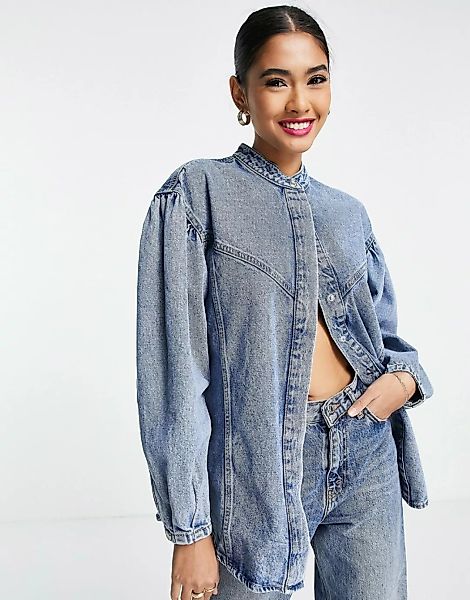 Mango – Denim-Hemdjacke in Blau günstig online kaufen