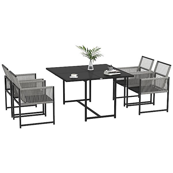Outsunny Gartentisch Set  Stahl Hartglas Schwarz 120L x 120B x 72H cm günstig online kaufen