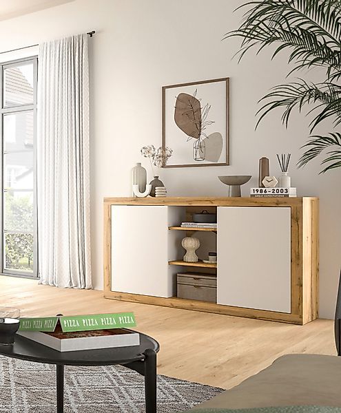 INOSIGN Sideboard "Trinity, Breite 130 cm, 2-türig, 3 offene Fächer, griffl günstig online kaufen