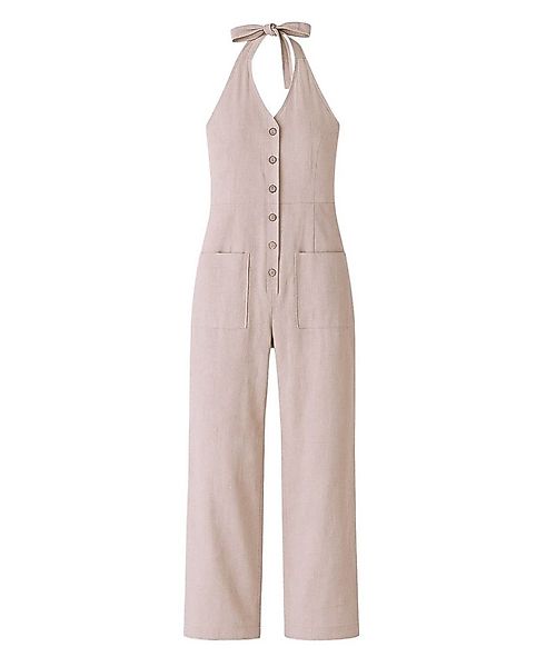 WENOR Overall Damen Jumpsuit Leinen-Viskose mit Knöpfen & Nackenbindung Nat günstig online kaufen
