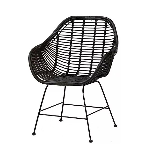 Moderne Rattan Stühle mit Armlehnen Schwarz (2er Set) günstig online kaufen