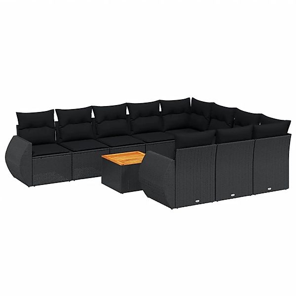 vidaXL 11-Tlg Garten-Sofagarnitur mit Kissen Schwarz Poly Rattan 3257511 günstig online kaufen