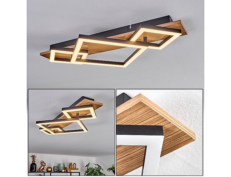 hofstein Deckenleuchte Deckenlampe aus Metall/Kunststoff in Schwarz/Holzopt günstig online kaufen