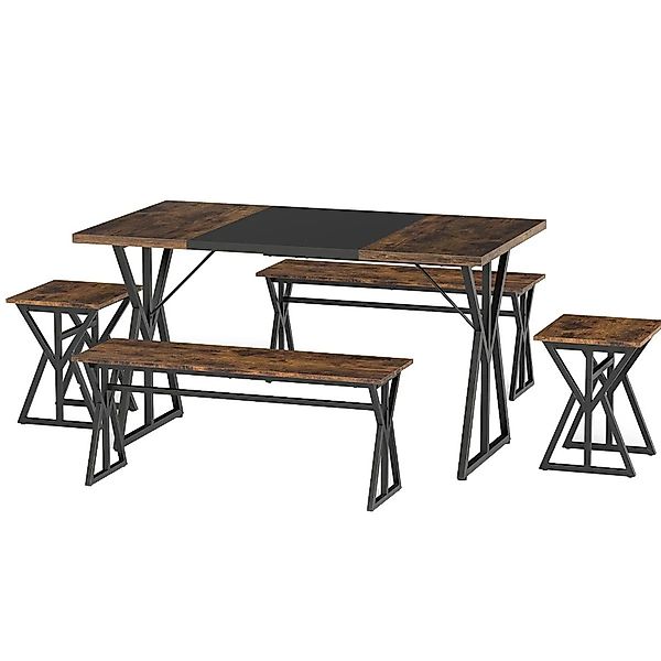 Costway Esstisch Set 5-Teilig Rechteckig 2 Bänke & 2 Stühle günstig online kaufen