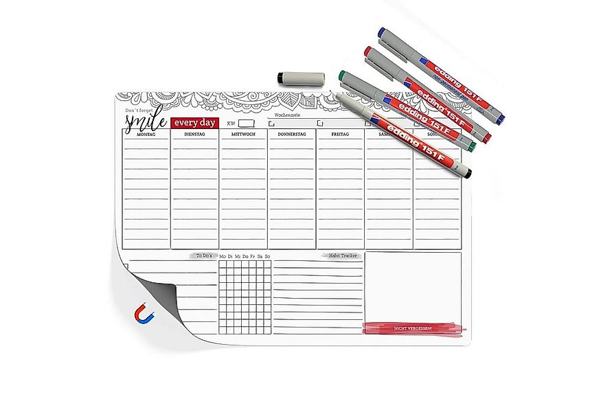 TOBJA Magnettafel Wochenplaner A4 Magnetfolie +4 Stifte wiederbeschreibbar, günstig online kaufen