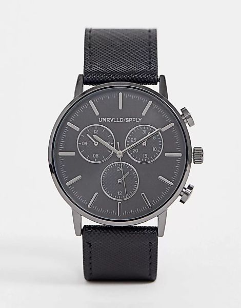 ASOS DESIGN – Uhr mit Hilfszifferblättern in Stahlgrau und Armband in Saffi günstig online kaufen