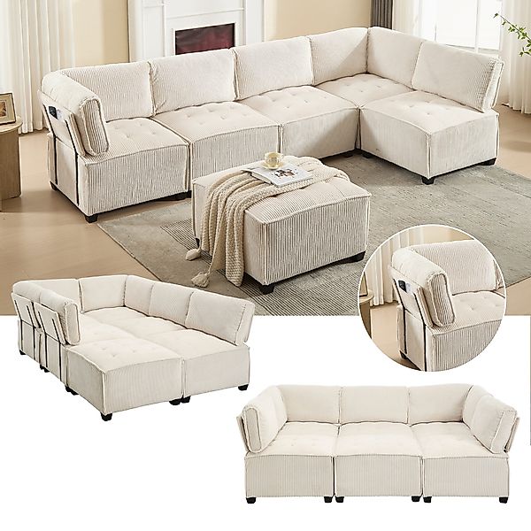 LVHOM Loungesofa Modulares 6er-Sofa mit Ottomane, günstig online kaufen