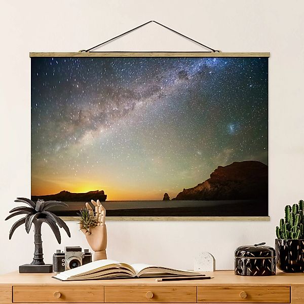 Stoffbild mit Posterleisten - Querformat Sternenhimmel über dem Meer günstig online kaufen