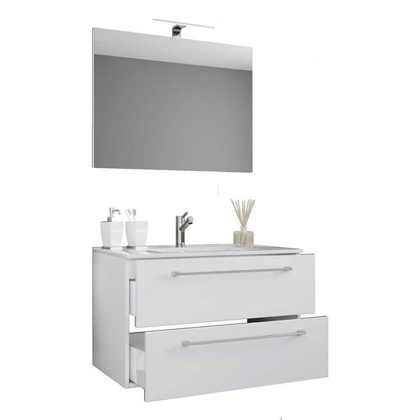 Waschplatz Set weiß hängend mit LED Beleuchtung 46 cm tief (zweiteilig) günstig online kaufen