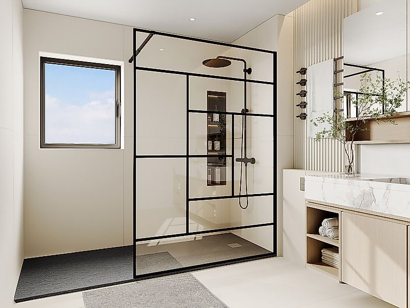 Duschtrennwand Seitenwand - Italienische Dusche - 140 x 200 cm - Schwarz - günstig online kaufen