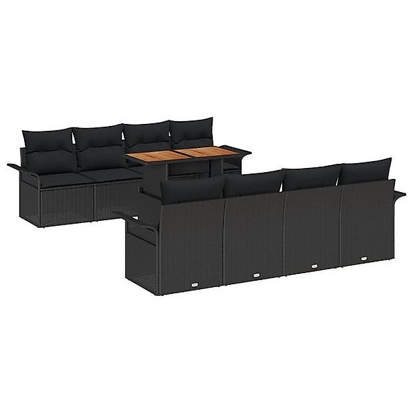 vidaXL Loungesofa 9-tlg. Garten-Sofagarnitur mit Kissen Schwarz Poly Rattan günstig online kaufen