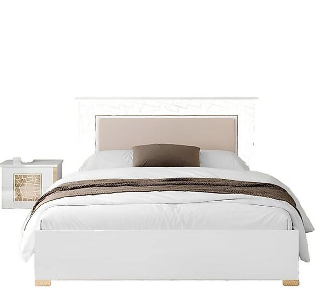 JVmoebel Bett Bett Doppelbett Schlafzimmerbett Weiß Gold Siebdruck Holzbett günstig online kaufen