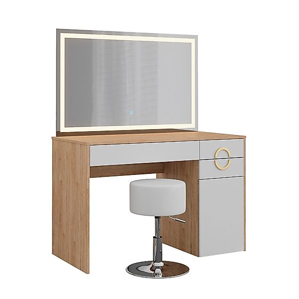 Vicco Schminktisch Adela Natural Rockford Hickory/Weiß 115 cm mit LED Spieg günstig online kaufen