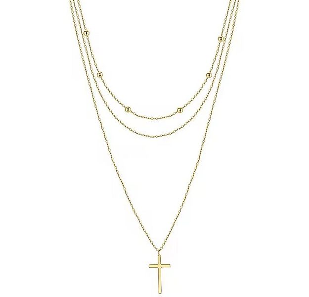 Runde Perlé Kette mit Anhänger Layerkette mit Kreuz Anhänger, christlich, e günstig online kaufen