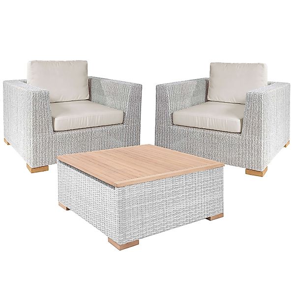 Polyrattan Premium Lounge-Set Havanna 3-tlg Weiß/Grau günstig online kaufen