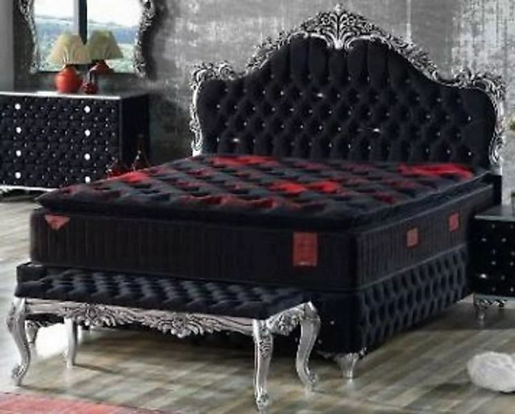 Casa Padrino Bett Doppelbett Schwarz / Silber - Prunkvolles Samt Bett mit G günstig online kaufen
