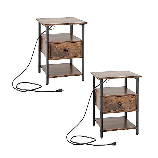 Costway 2er Set Nachttisch mit Ladestation & Schublade 40 x 40 x 55 cm günstig online kaufen