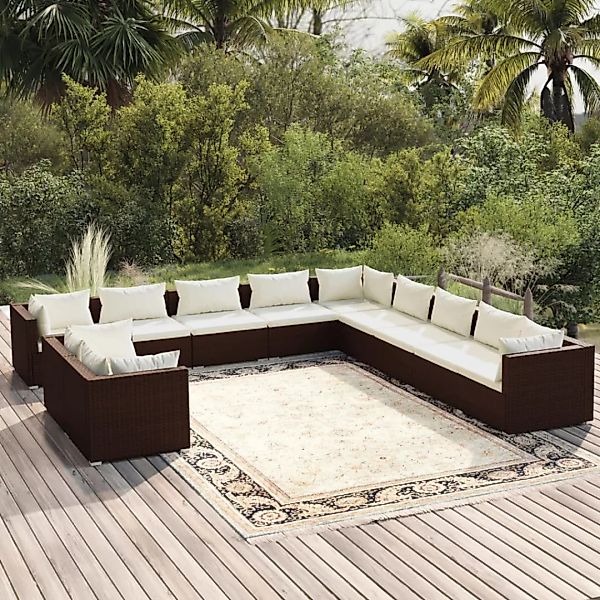 Vidaxl 11-tlg. Garten-lounge-set Mit Kissen Braun Poly Rattan günstig online kaufen