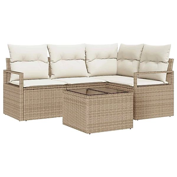 vidaXL Garten-Sofa-Set 5-Tlg Beige Poly Rattan 3346371 günstig online kaufen