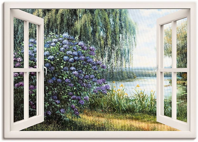 Artland Leinwandbild "Hortensien am See" Fensterblick 1 Stk. tlg. als Leinw günstig online kaufen