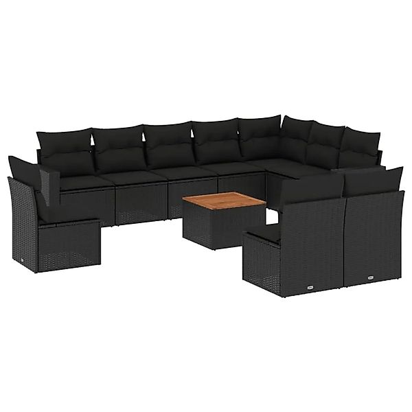 vidaXL 11-Tlg Garten-Sofagarnitur mit Kissen Schwarz Poly Rattan 3256503 günstig online kaufen