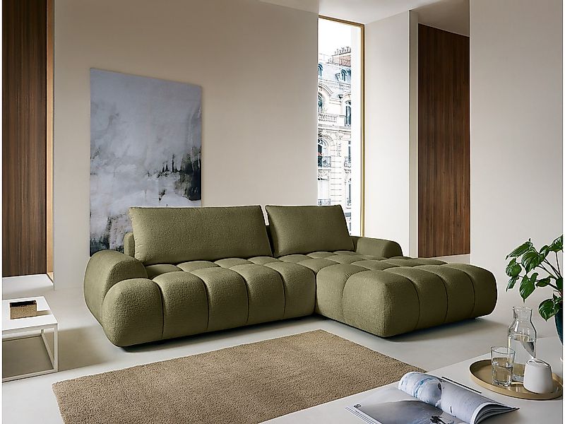 Ecksofa mit Schlaffunktion - Ecke rechts - Chenille - Grün - FARNETA günstig online kaufen