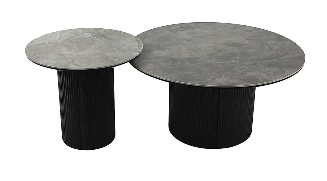 Concept GmbH Couchtisch (2er Set) Ø 80 cm / Ø 50 cm, schmarz mit Keramik gr günstig online kaufen
