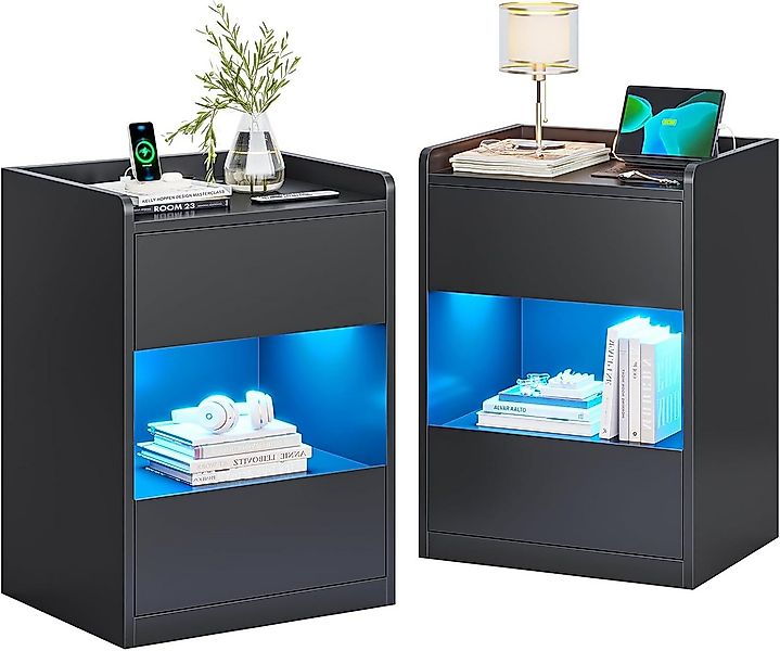 MSMASK Nachttisch mit LED-Beleuchtung und Ladestation, 40x35x60cm (2-St), N günstig online kaufen