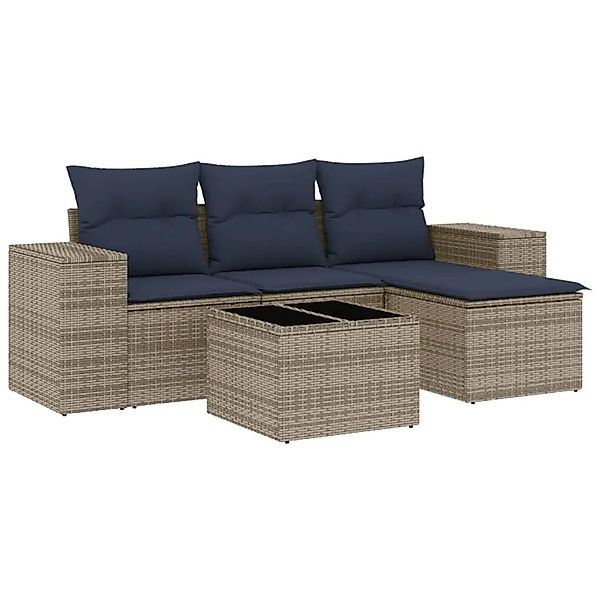 vidaXL 5-Tlg Gartensofa-Set mit Kissen Grau Polyrattan 3222480 günstig online kaufen