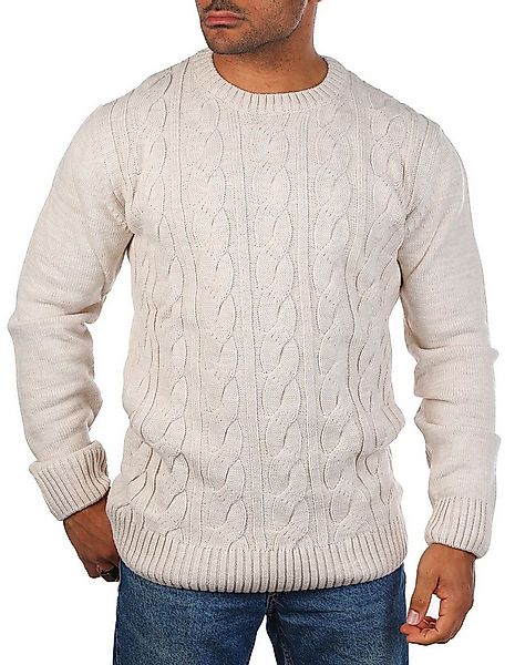 CARISMA Strickpullover Herren mit Zopf Cable Strickmuster Uni Rundhals retr günstig online kaufen