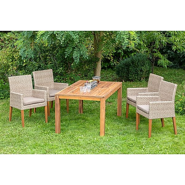 Merxx Ranzano Set 5-tlg. 4 Sessel Gartentisch Ausziehbar 150 (200) x 90 cm günstig online kaufen