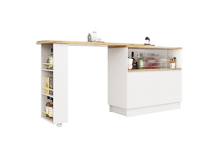 i@home Bartisch Um 360° drehbare Sideboard mit Ablageflächen und Glas, weiß günstig online kaufen