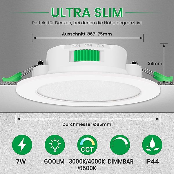 ALUSSO LED Einbaustrahler 6er-Set, 7W Decken Leuchte, 68mm Flach Strahler D günstig online kaufen
